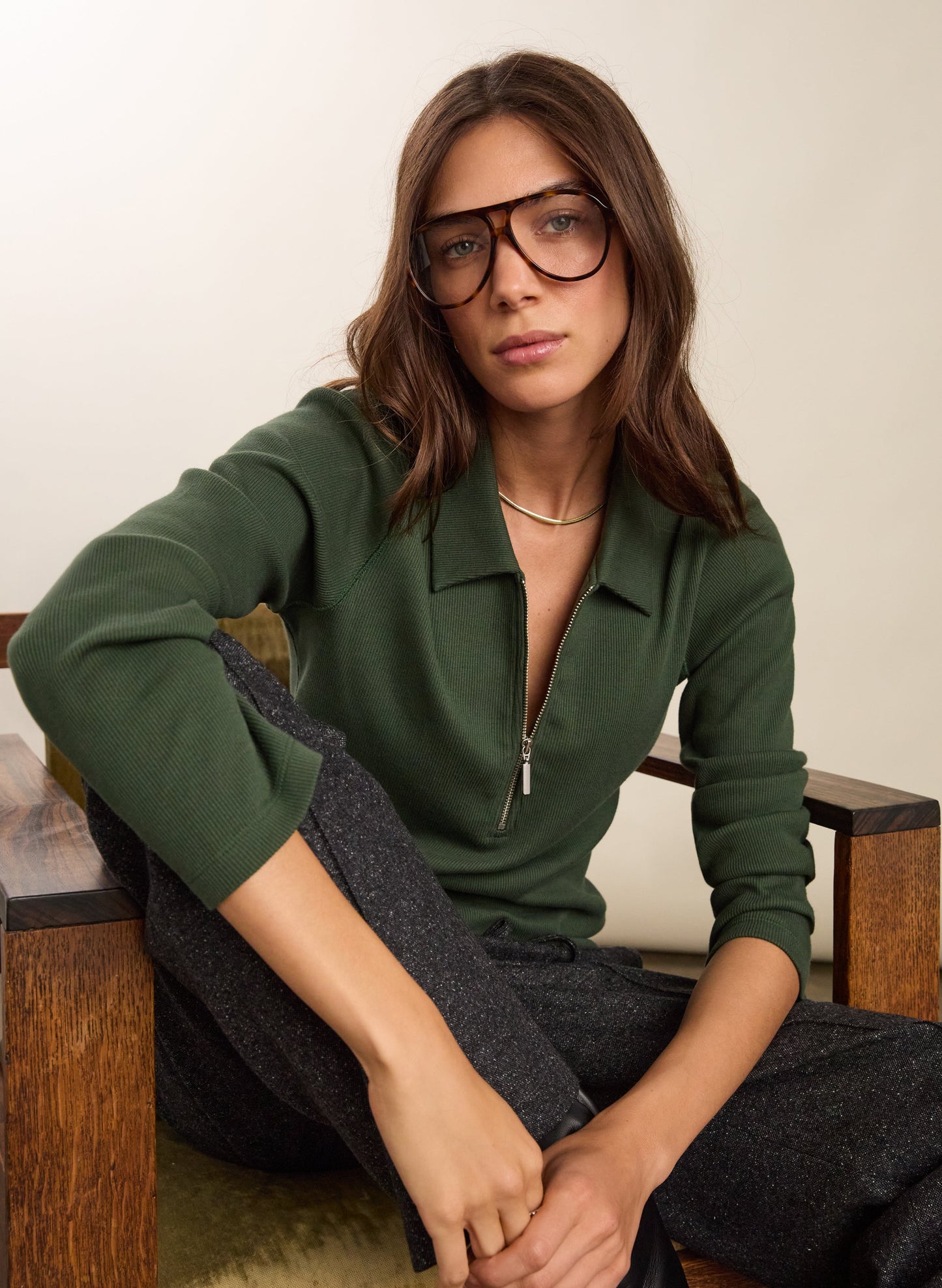 Organic Cotton Zip Collar Top