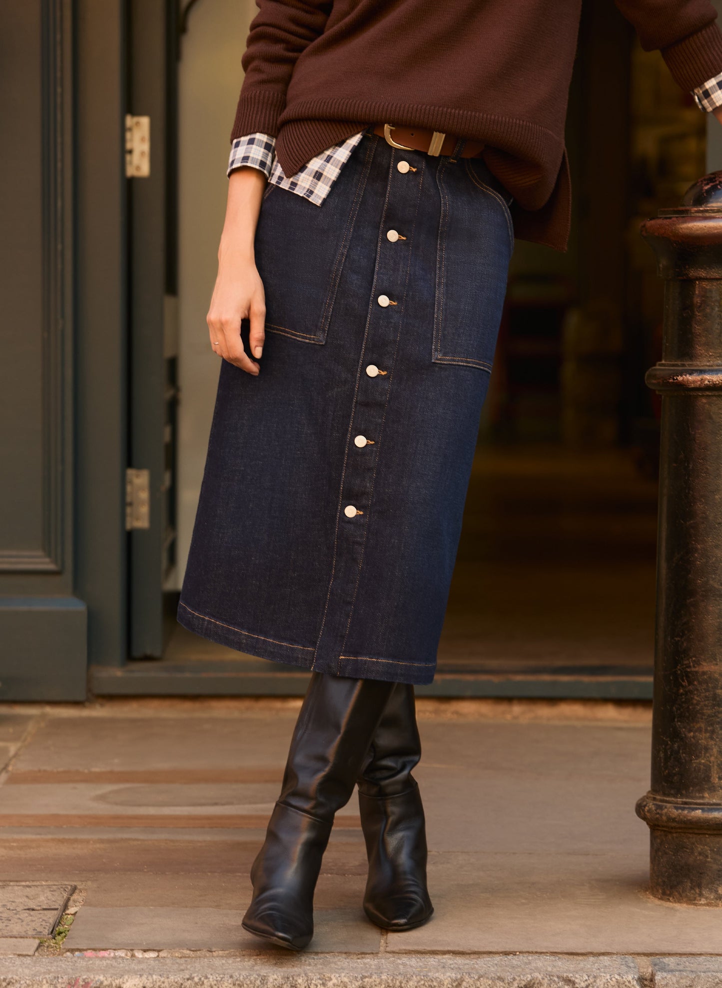 Bobbie Organic Cotton Stretch Denim Midi Skirt