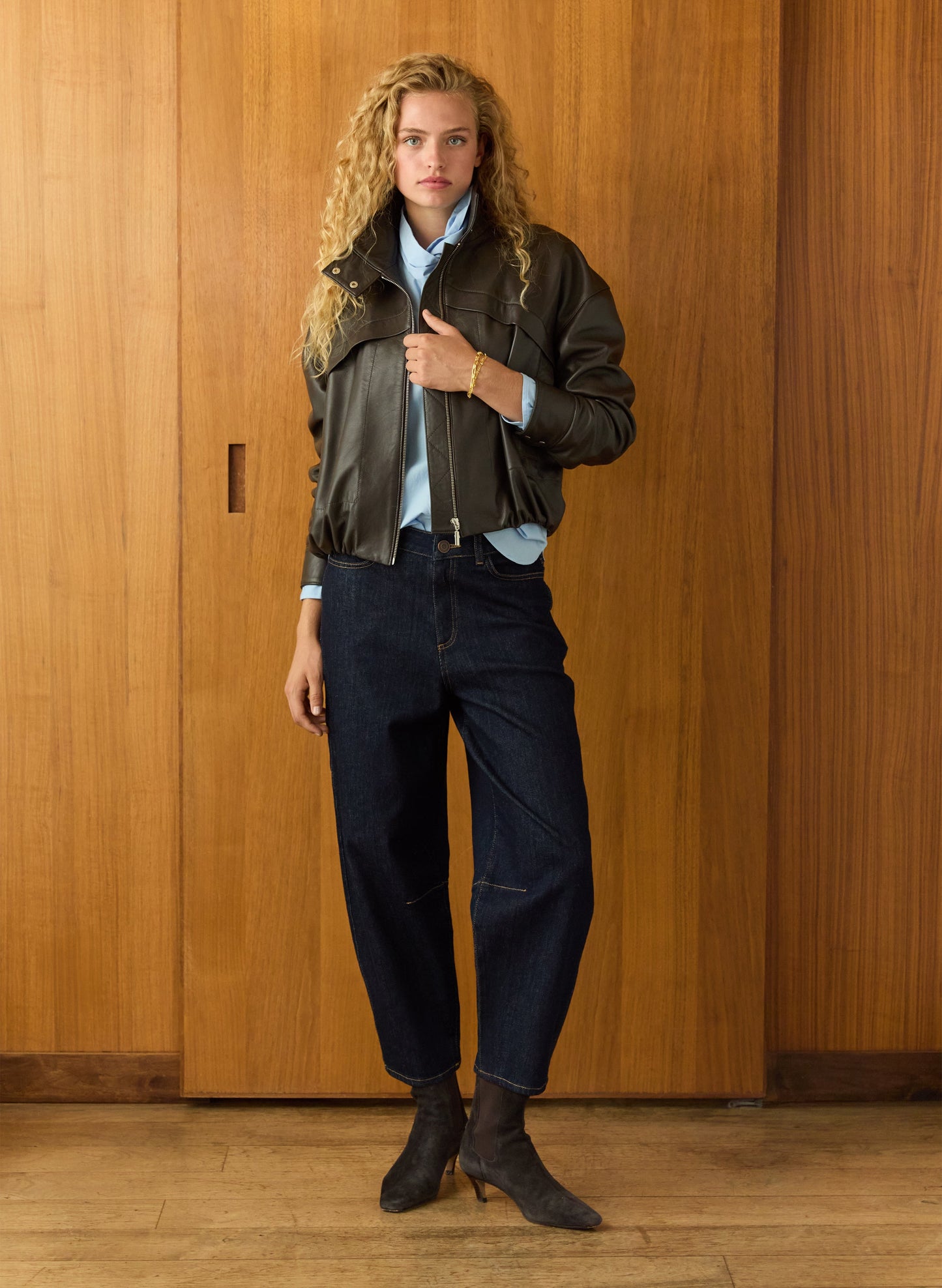 Alara Leather Bomber Jacket