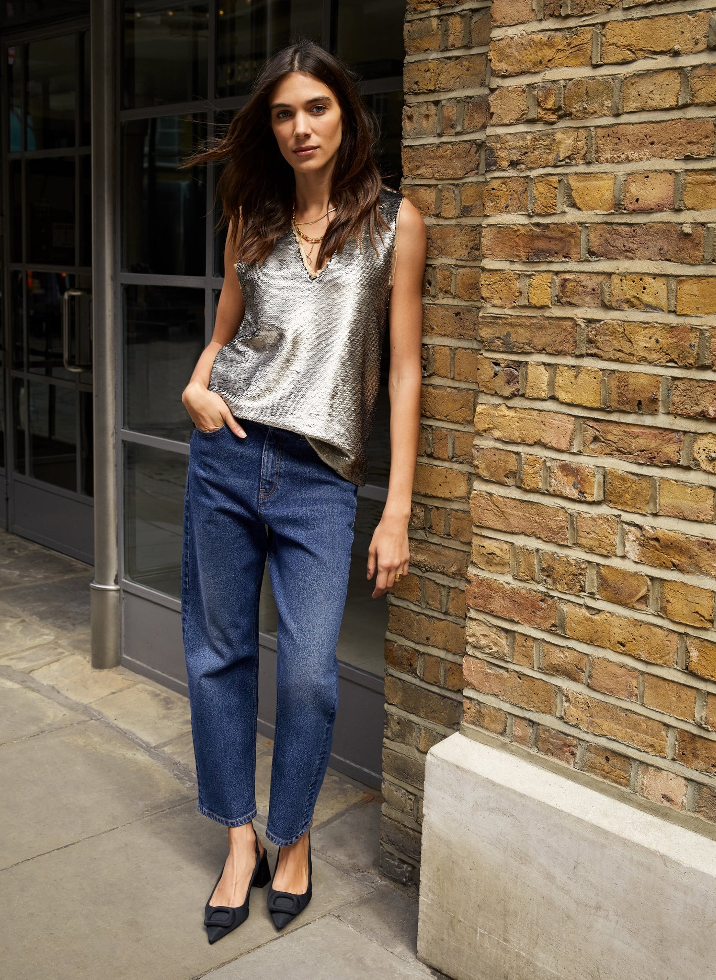 Ourania Recycled Sequin V-Neck Top