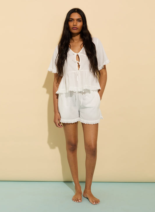 Emma Organic Cotton Broderie Detail Pyjama Top