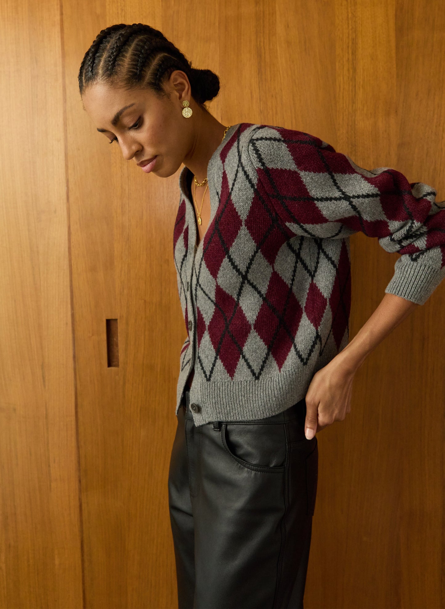 Clemence Wool Blend Argyle Cardigan