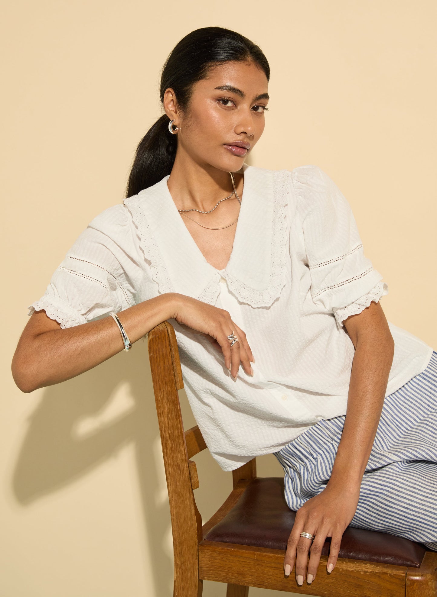 Marti Organic Cotton Broderie Detail Blouse