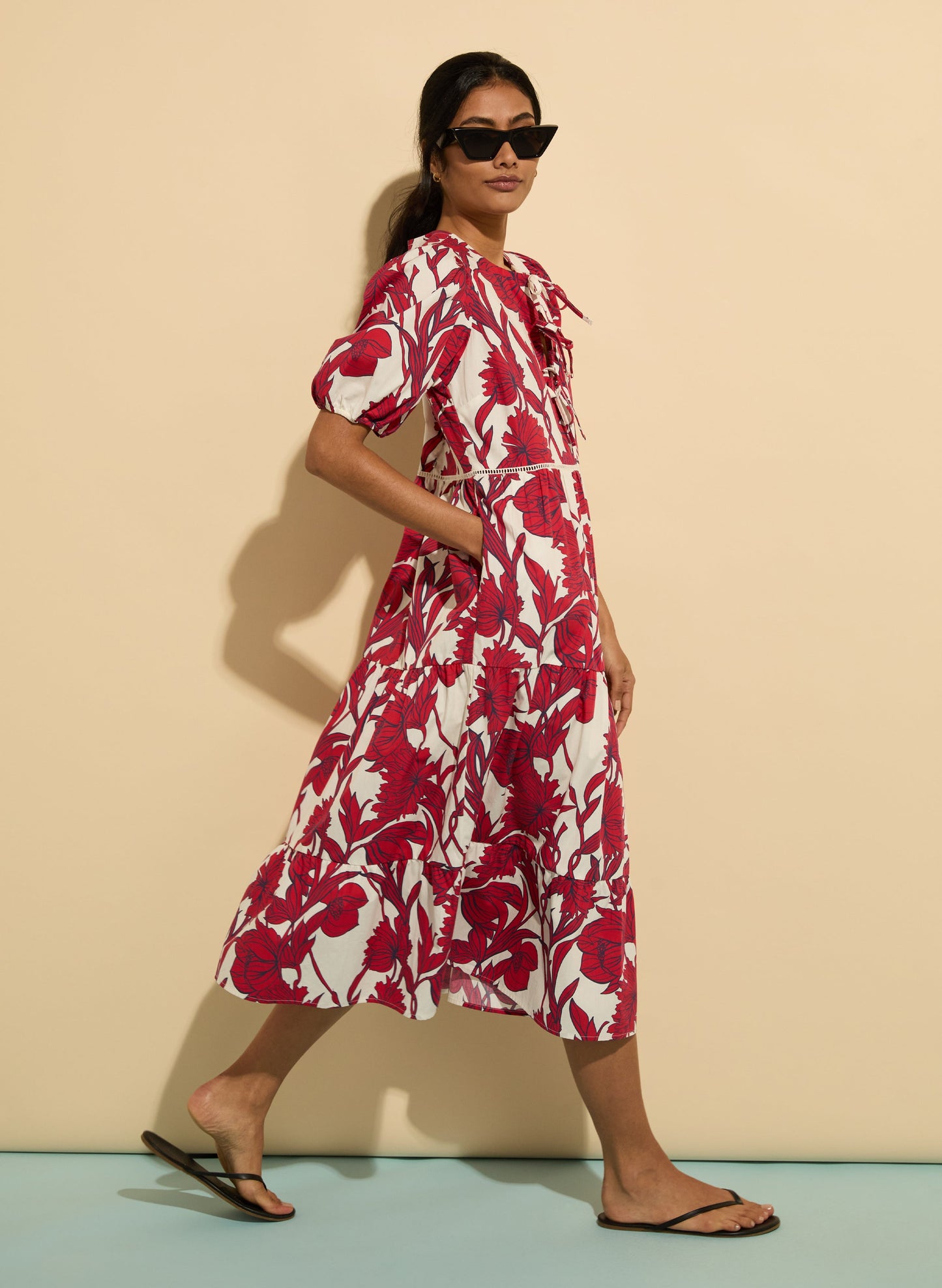 Amelie Organic Cotton Tie Midi Dress