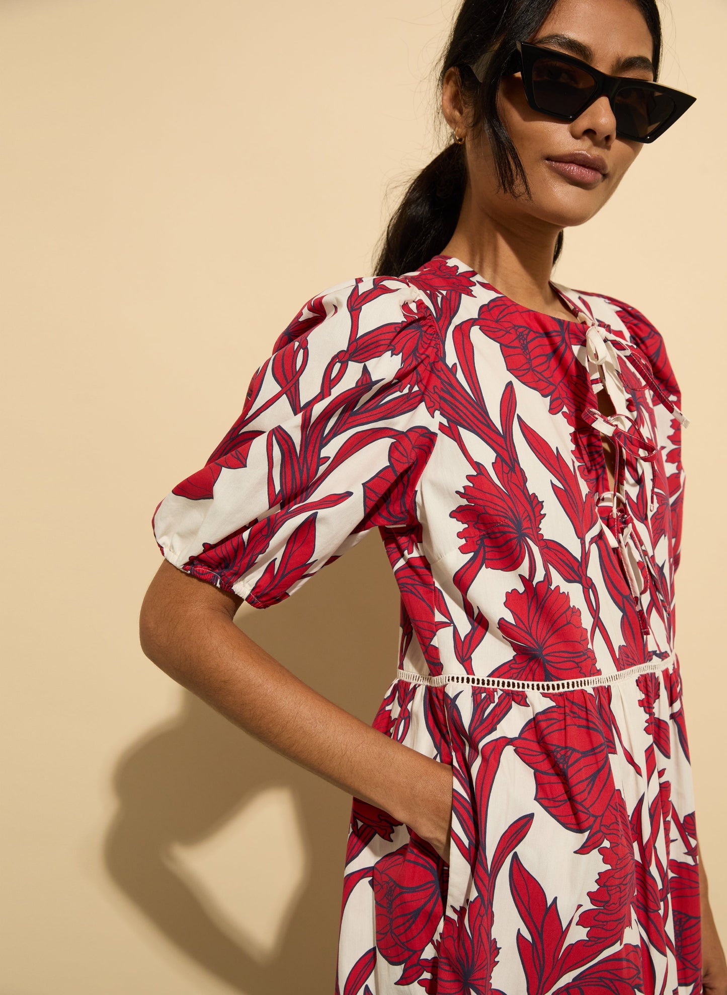 Amelie Organic Cotton Tie Midi Dress