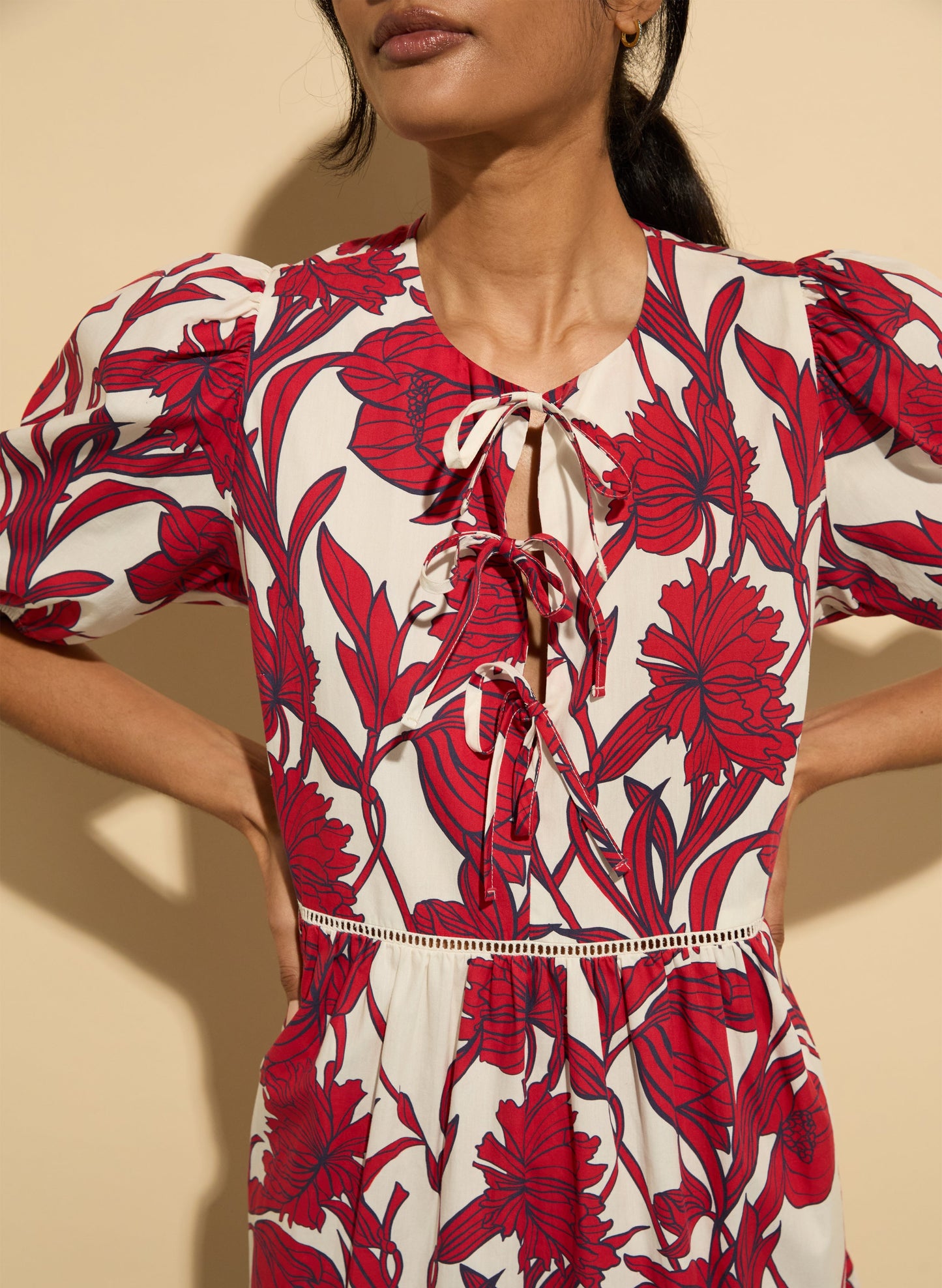 Amelie Organic Cotton Tie Midi Dress