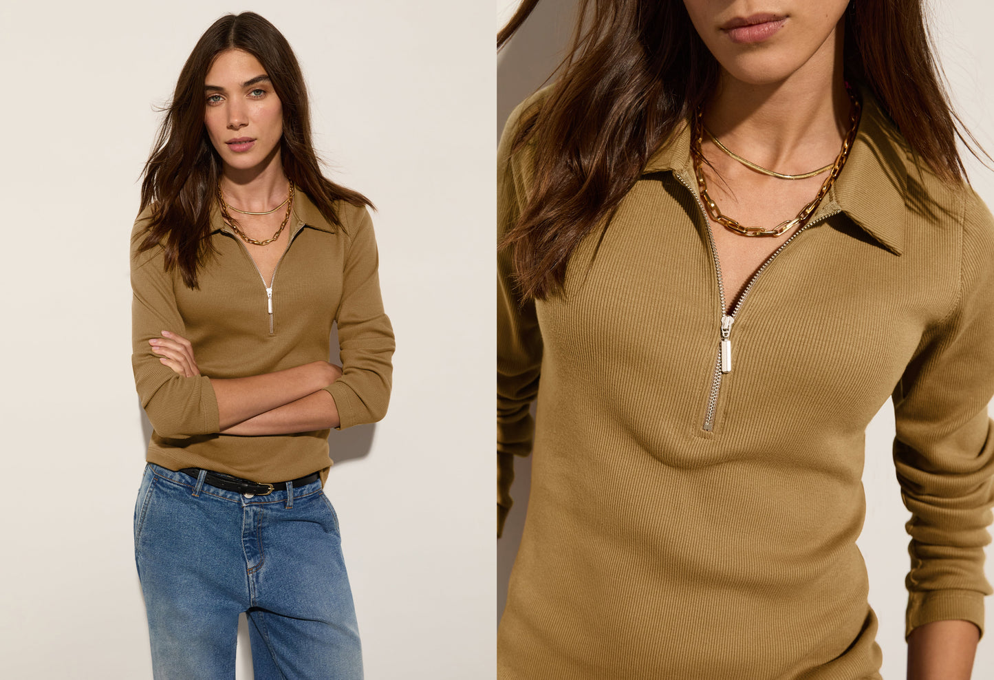 Organic Cotton Zip Collar Top