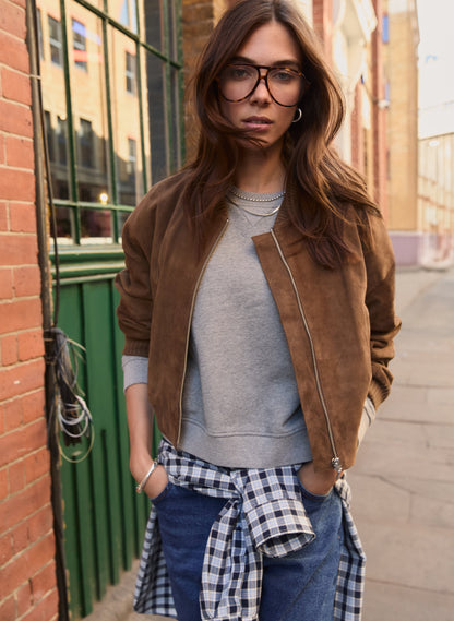 Alexis Suede Cropped Bomber Jacket