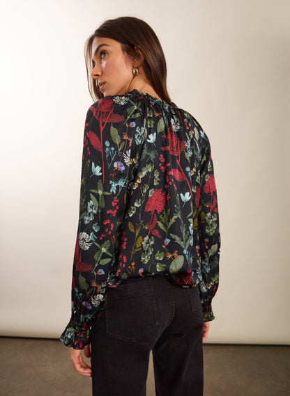 Jasmine Printed Tie Neck Satin Blouse