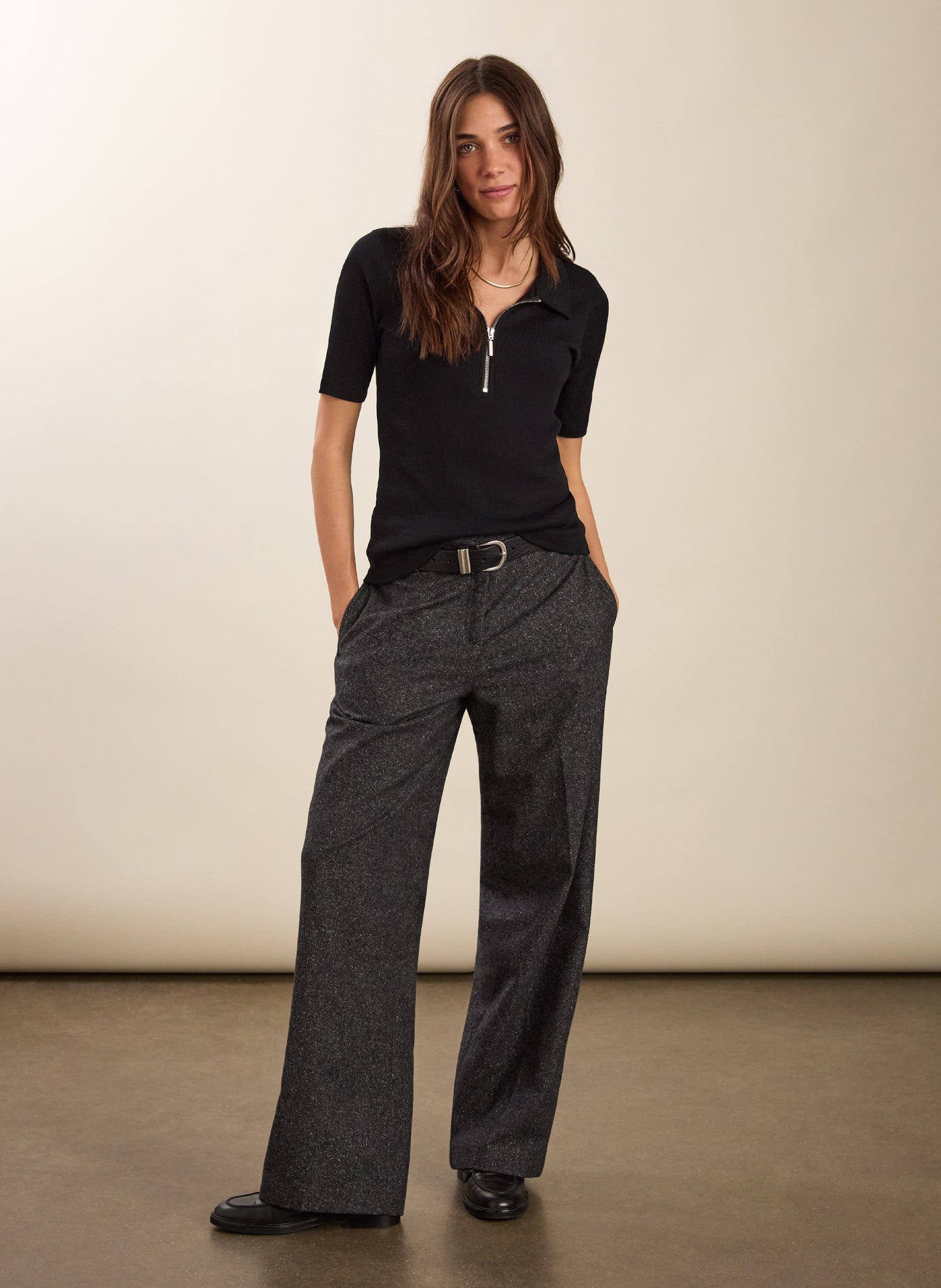 Ivy Organic Rib Zip Collar Top