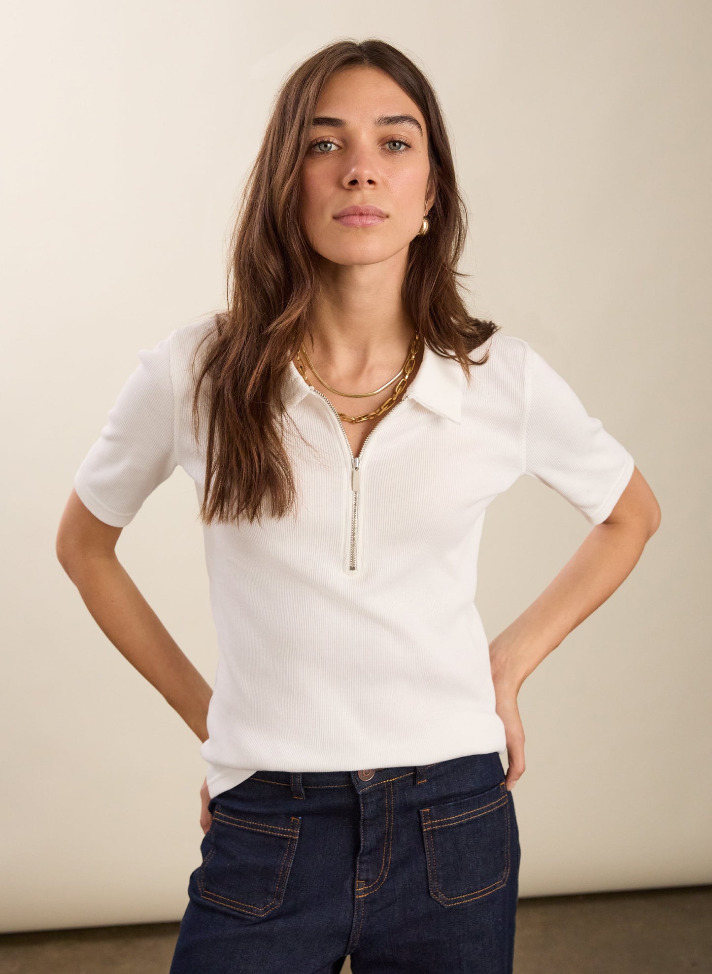 Ivy Organic Rib Zip Collar Top