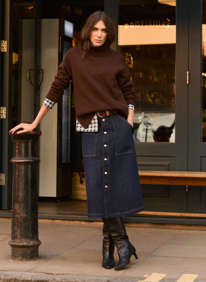 Bobbie Organic Cotton Stretch Denim Midi Skirt