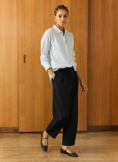 Evora Wool Blend Barrel Leg Trousers