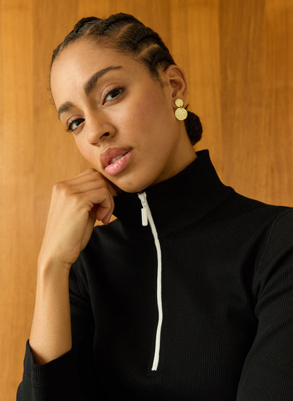 Clayton Organic Cotton Zip Turtleneck Top