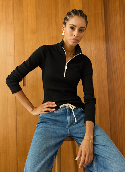 Clayton Organic Cotton Zip Turtleneck Top