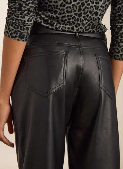Esin Leather Barrel Leg Trousers