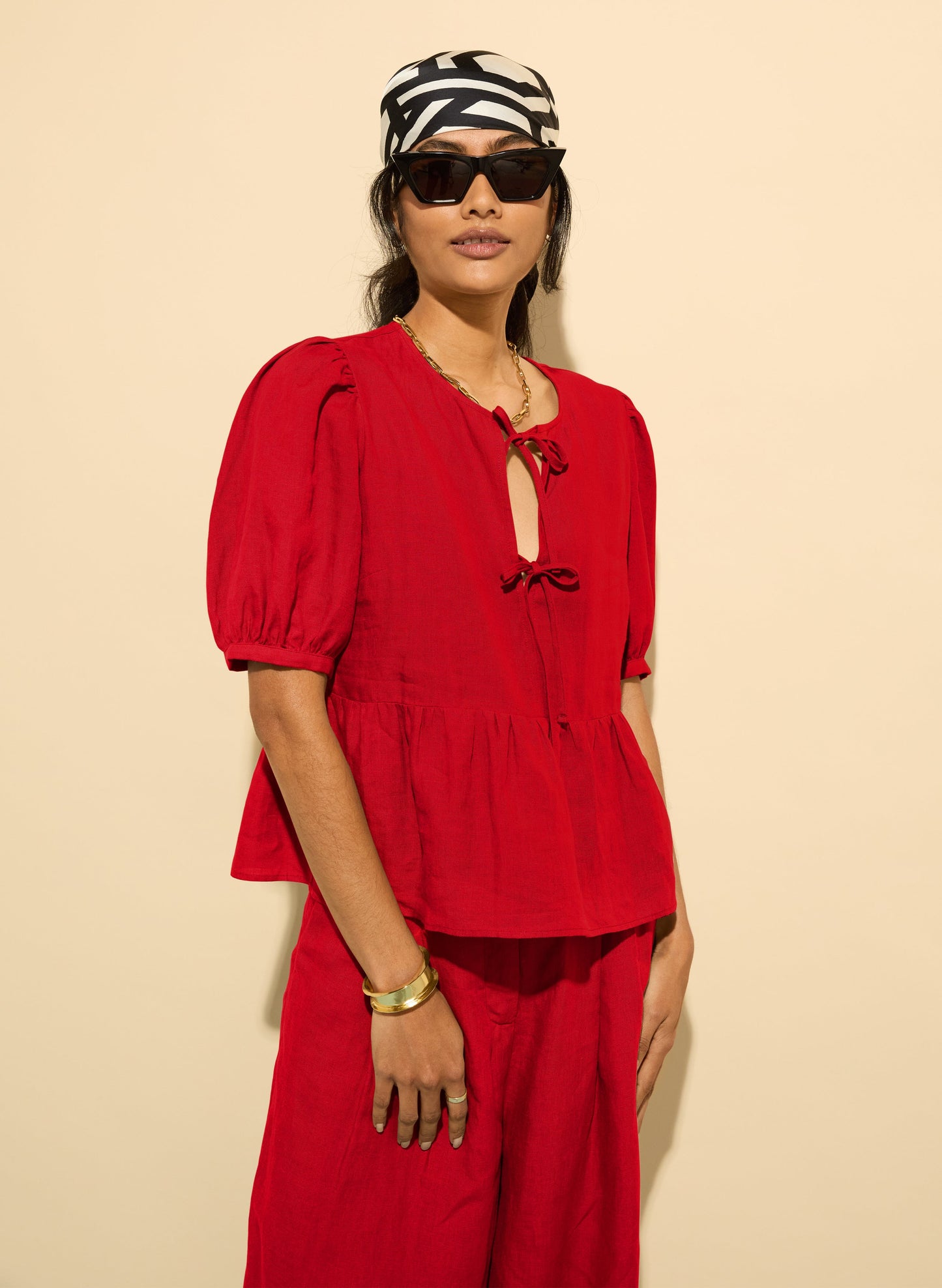 Marylinn Linen Tie Detail Blouse