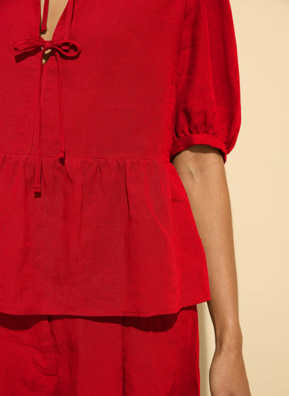 Marylinn Linen Tie Detail Blouse