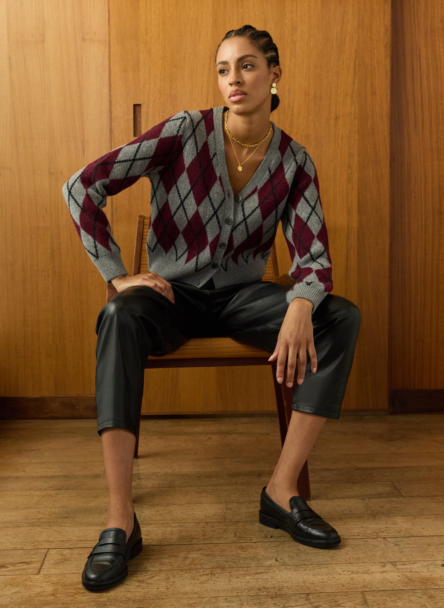 Clemence Wool Blend Argyle Cardigan