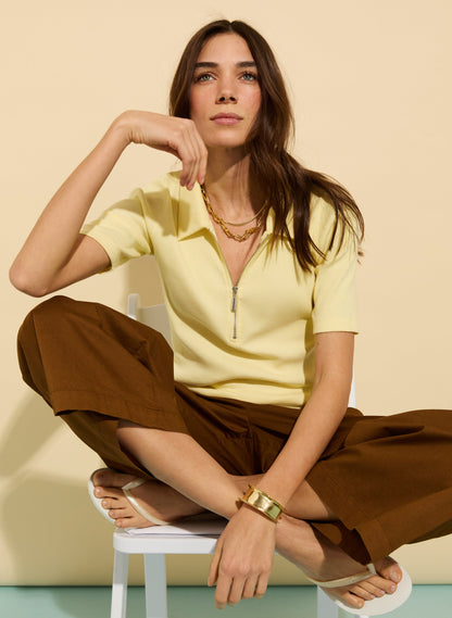 Ivy Organic Rib Zip Collar Top