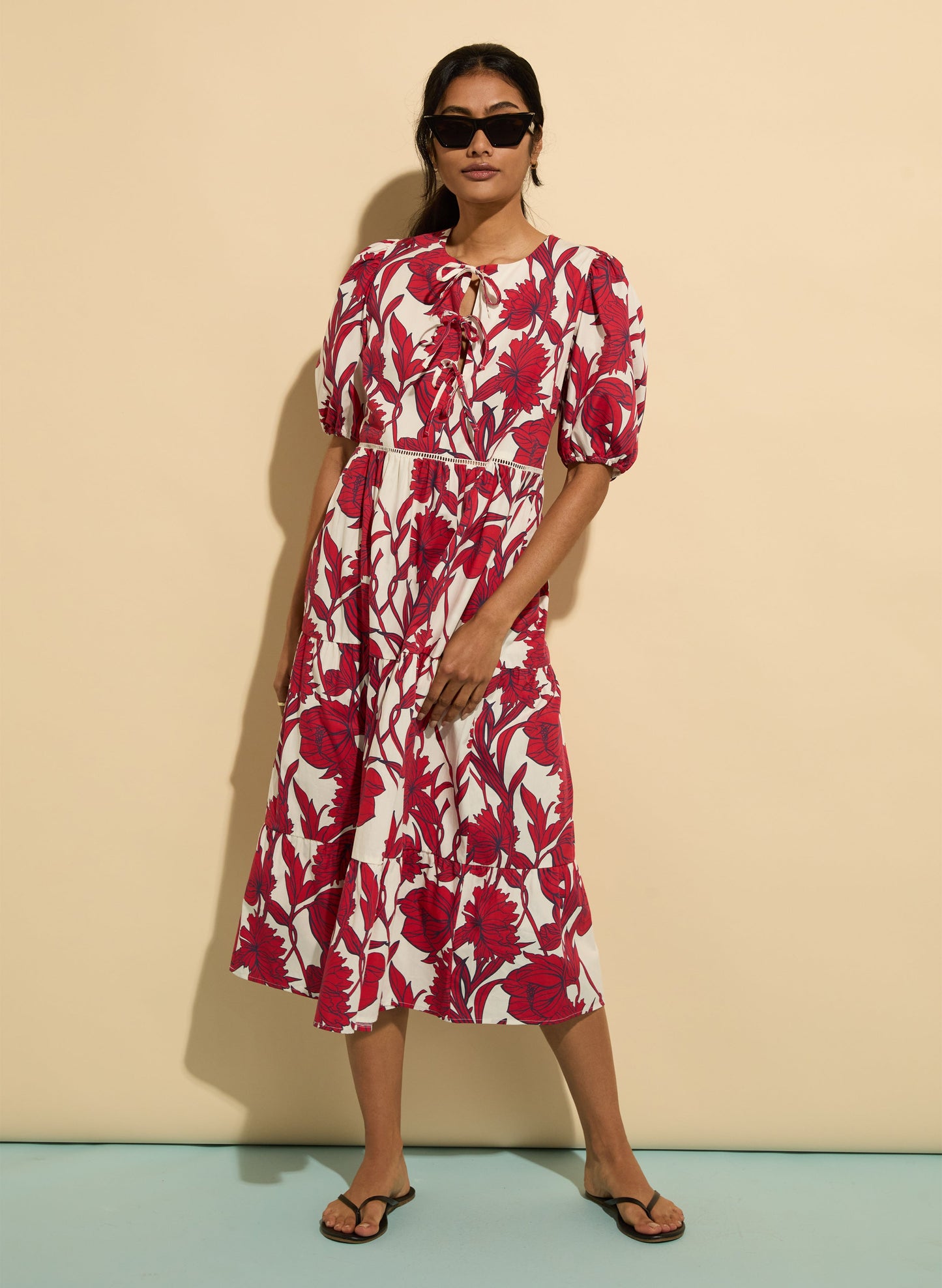 Amelie Organic Cotton Tie Midi Dress