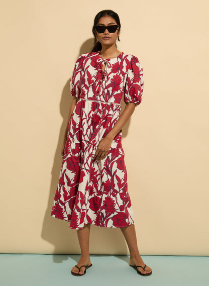 Amelie Organic Cotton Tie Midi Dress