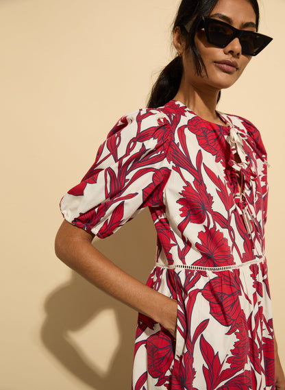 Amelie Organic Cotton Tie Midi Dress