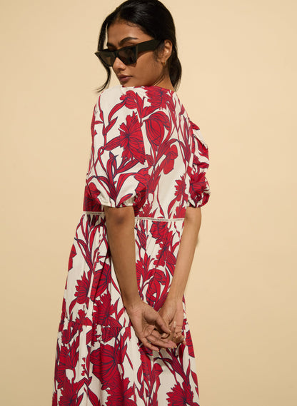 Amelie Organic Cotton Tie Midi Dress