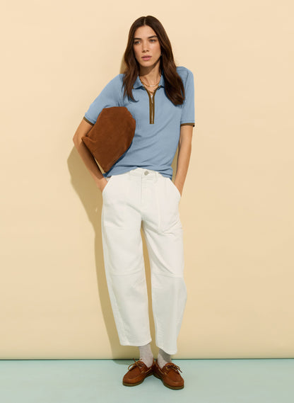 Naomi Organic Rib Zip Collar Top