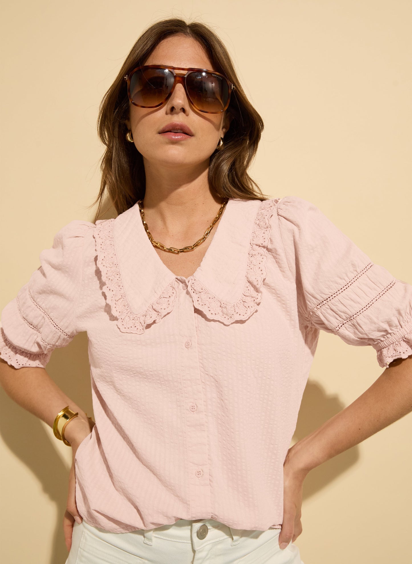 Marti Organic Cotton Broderie Detail Blouse