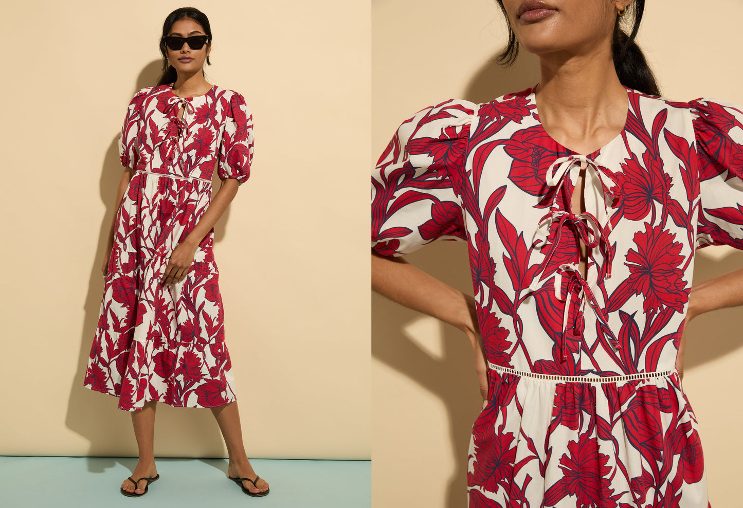 Amelie Organic Cotton Tie Midi Dress