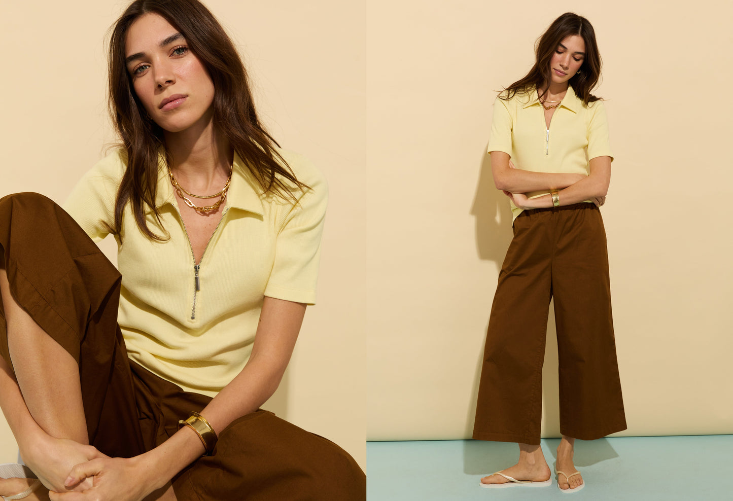 Ivy Organic Rib Zip Collar Top