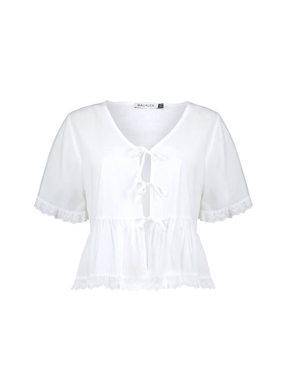 Emma Organic Cotton Broderie Detail Pyjama Top