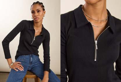 Organic Cotton Zip Collar Top